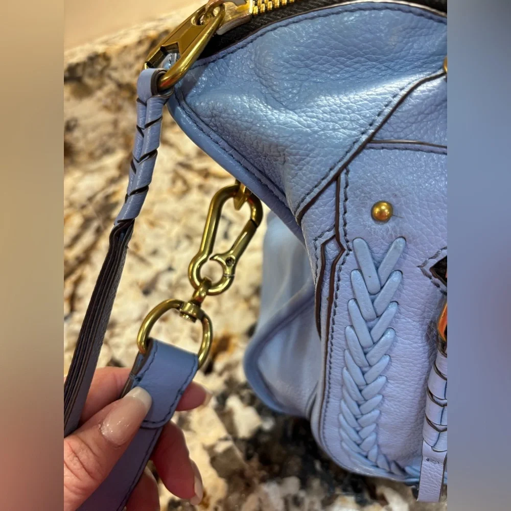 orYANY Sky Blue Leather Satchel with Gold Accents NEW!